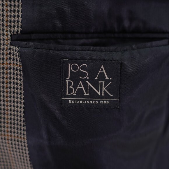 Jos A Bank Tweed Texuted Wool Silk Black Tan Check W/ Brown Windowpane 42L Sport - Picture 8 of 11